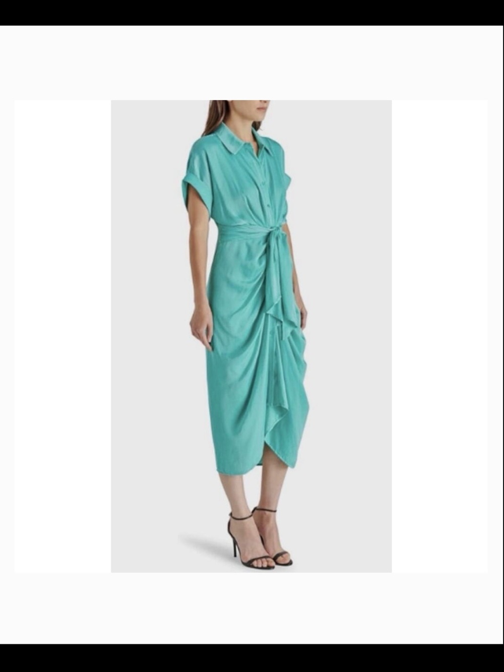 Steve Madden Teal Tie-Front Midi Shirt Dress